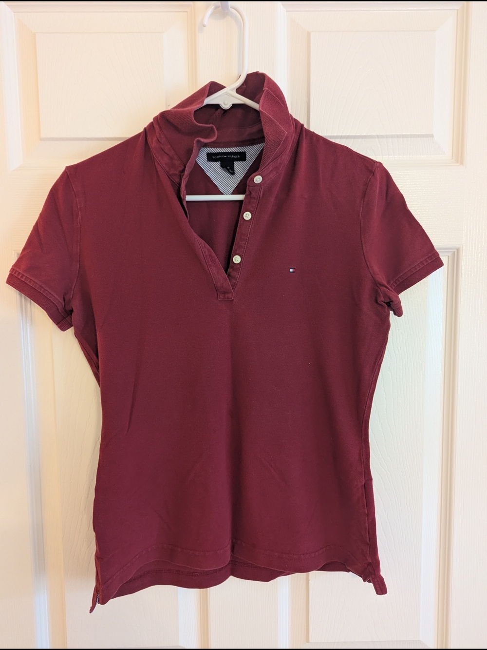 Tommy Hilfiger Women's Dark Red Polo Shirt, cardinal